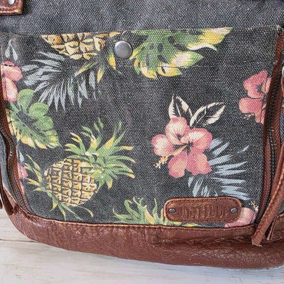 Vintage Mad Love Y2K Bag Tropical Canvas Leather Boho Distressed Grunge Purse - Picture 10 of 11